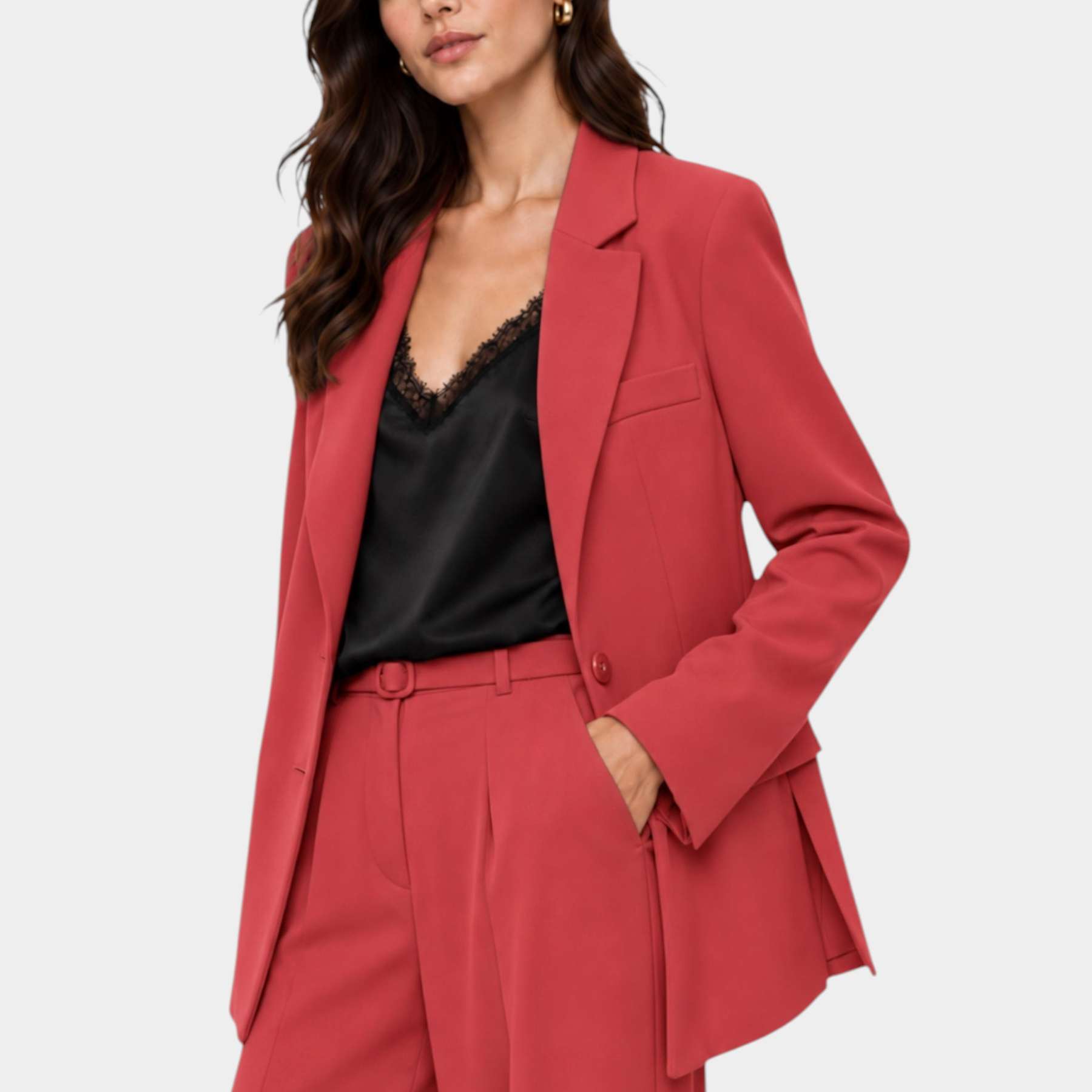 Blazer monopetto con tasche a patta laterali donna rosa imperial