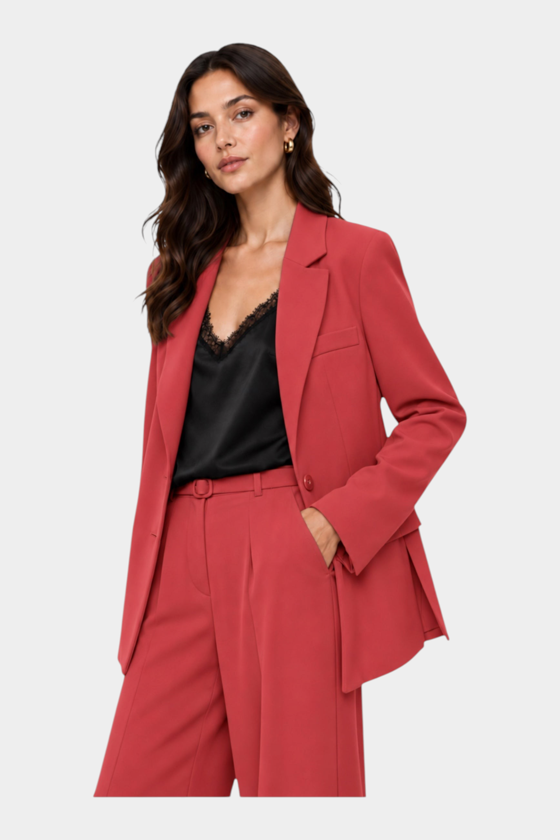 Blazer monopetto con tasche a patta laterali donna rosa imperial