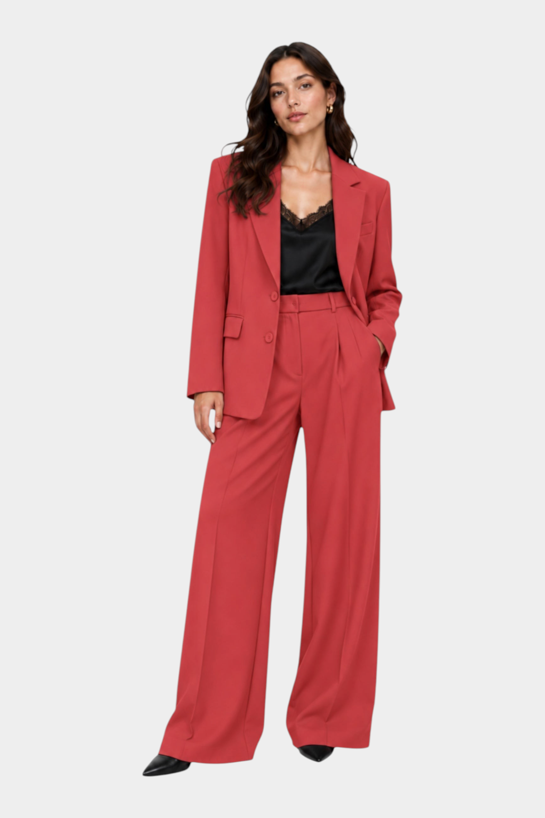 Blazer monopetto con tasche a patta laterali donna rosa imperial