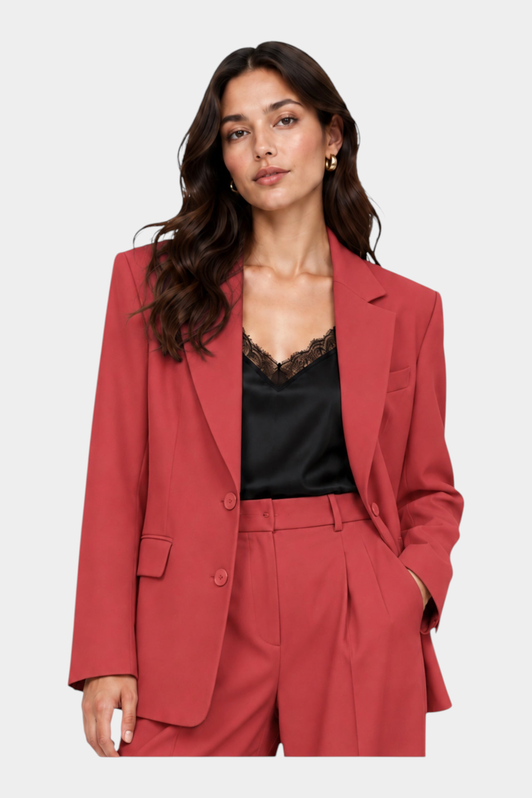 Blazer monopetto con tasche a patta laterali donna rosa imperial