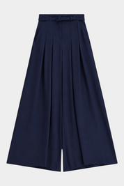 Pantaloni palazzo a vita alta con pinces e cintura donna blu imperial