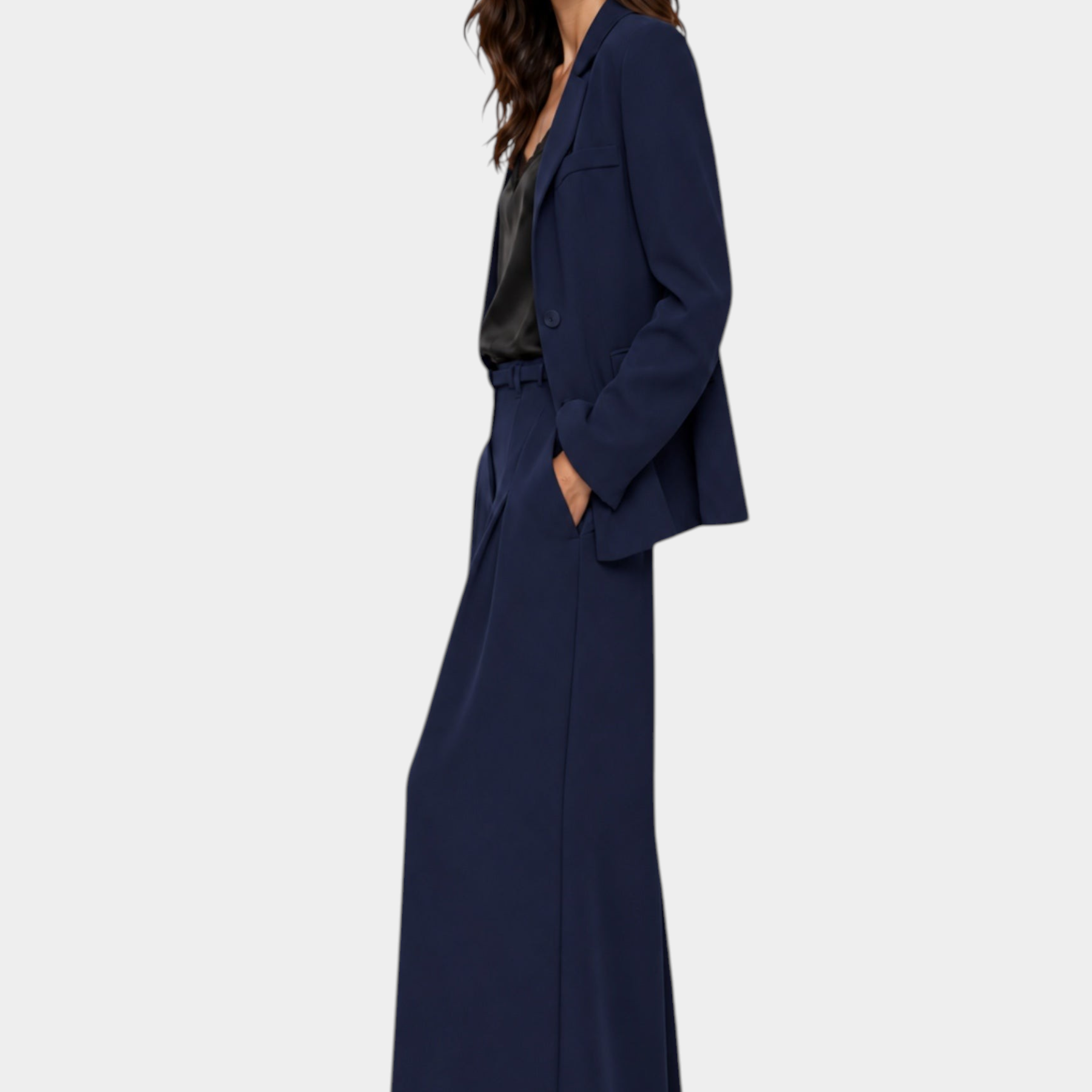 Pantaloni palazzo a vita alta con pinces e cintura donna blu imperial