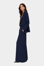 Pantaloni palazzo a vita alta con pinces e cintura donna blu imperial