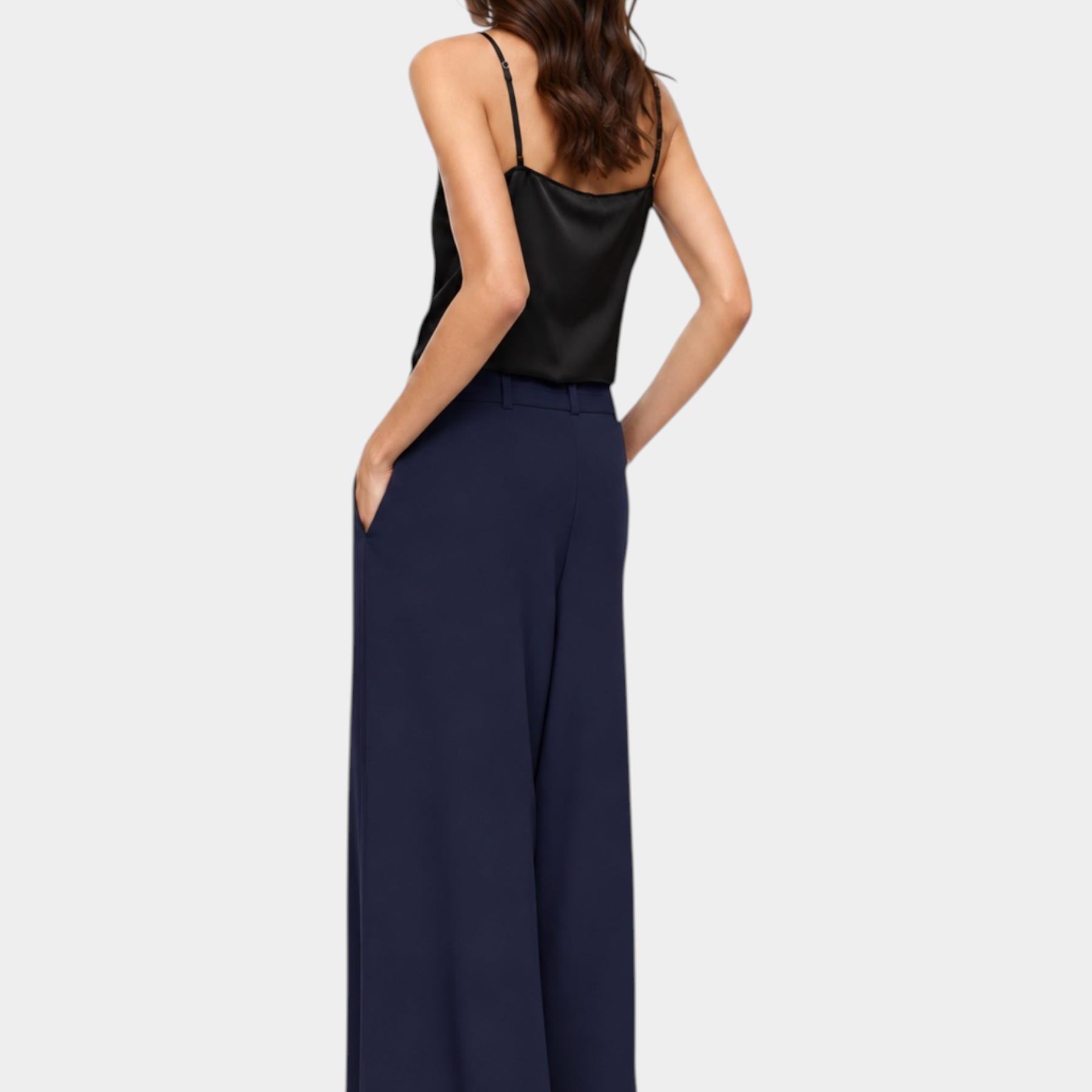 Pantaloni palazzo a vita alta con pinces e cintura donna blu imperial