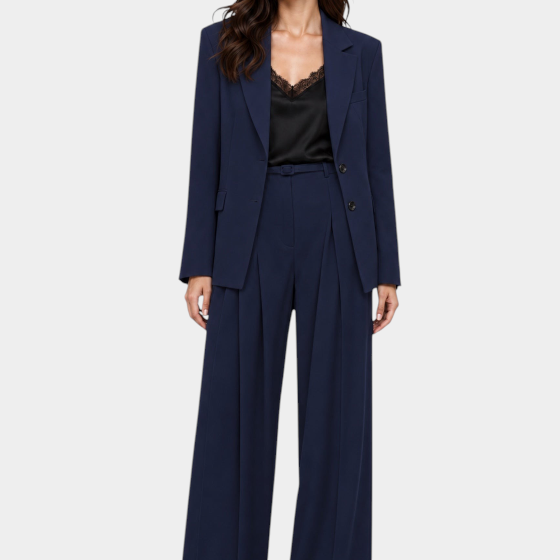 Pantaloni palazzo a vita alta con pinces e cintura donna blu imperial