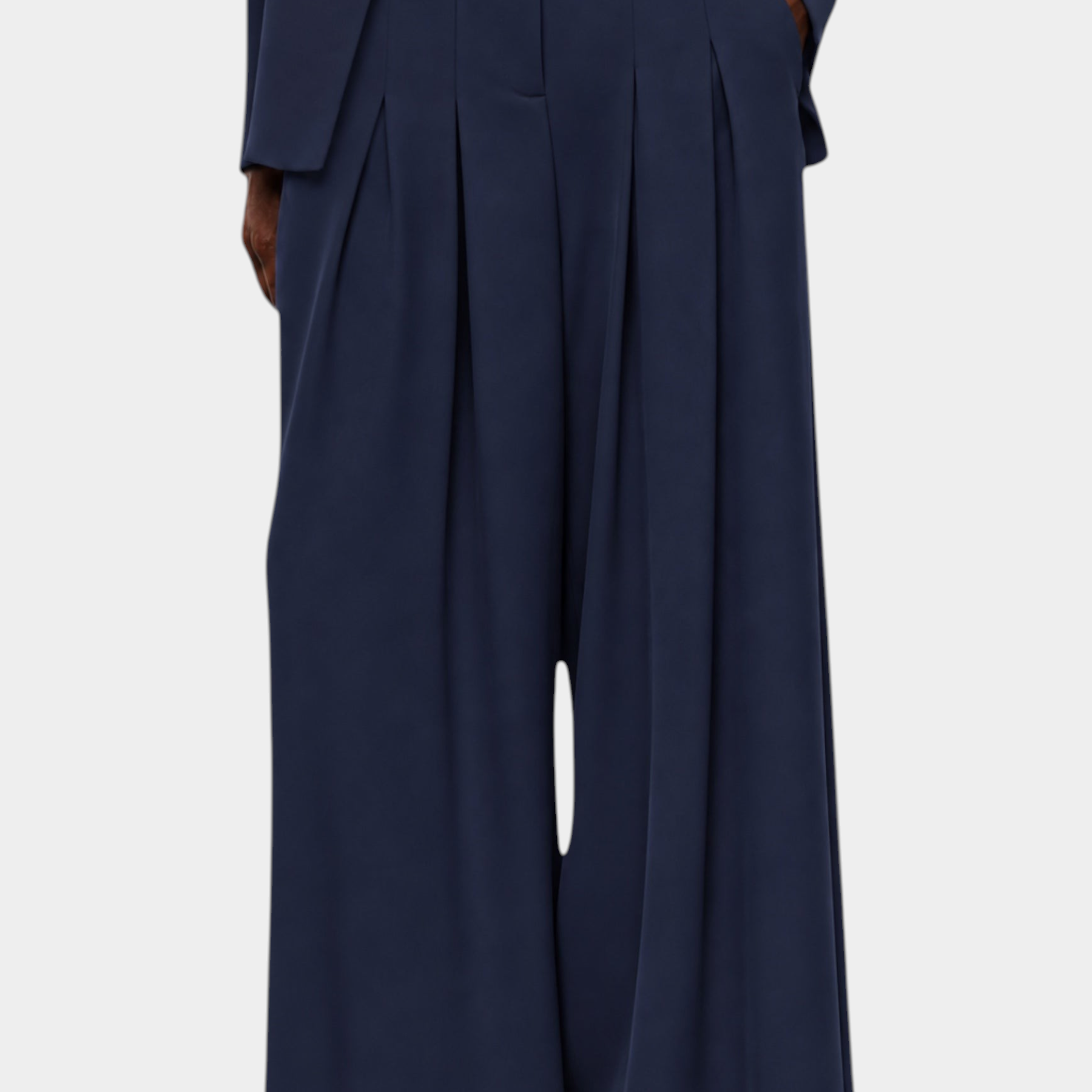 Pantaloni palazzo a vita alta con pinces e cintura donna blu imperial
