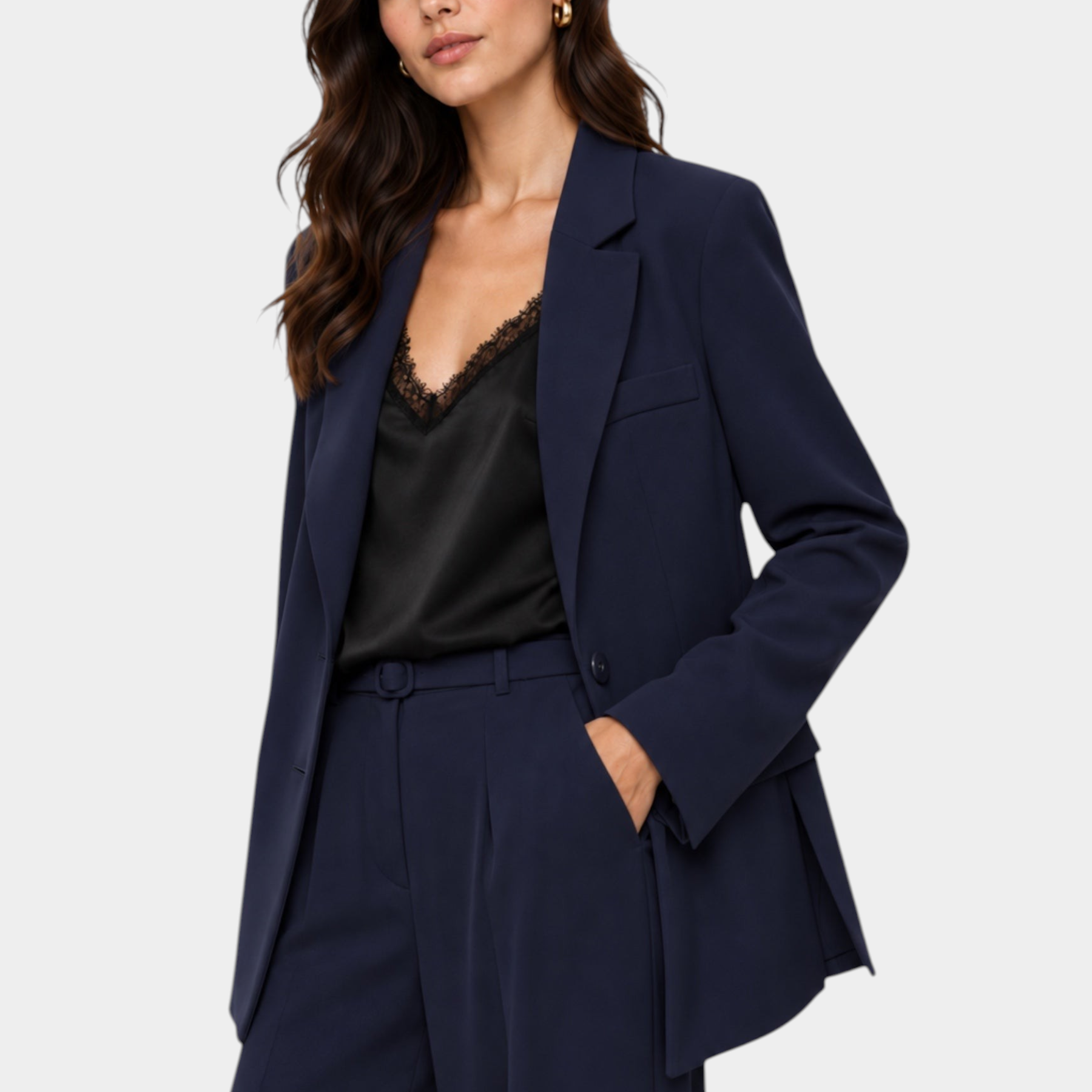 Blazer monopetto con tasche a patta laterali donna blu imperial
