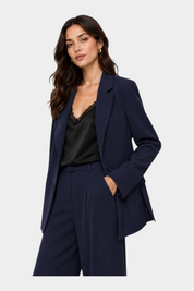 Blazer monopetto con tasche a patta laterali donna blu imperial