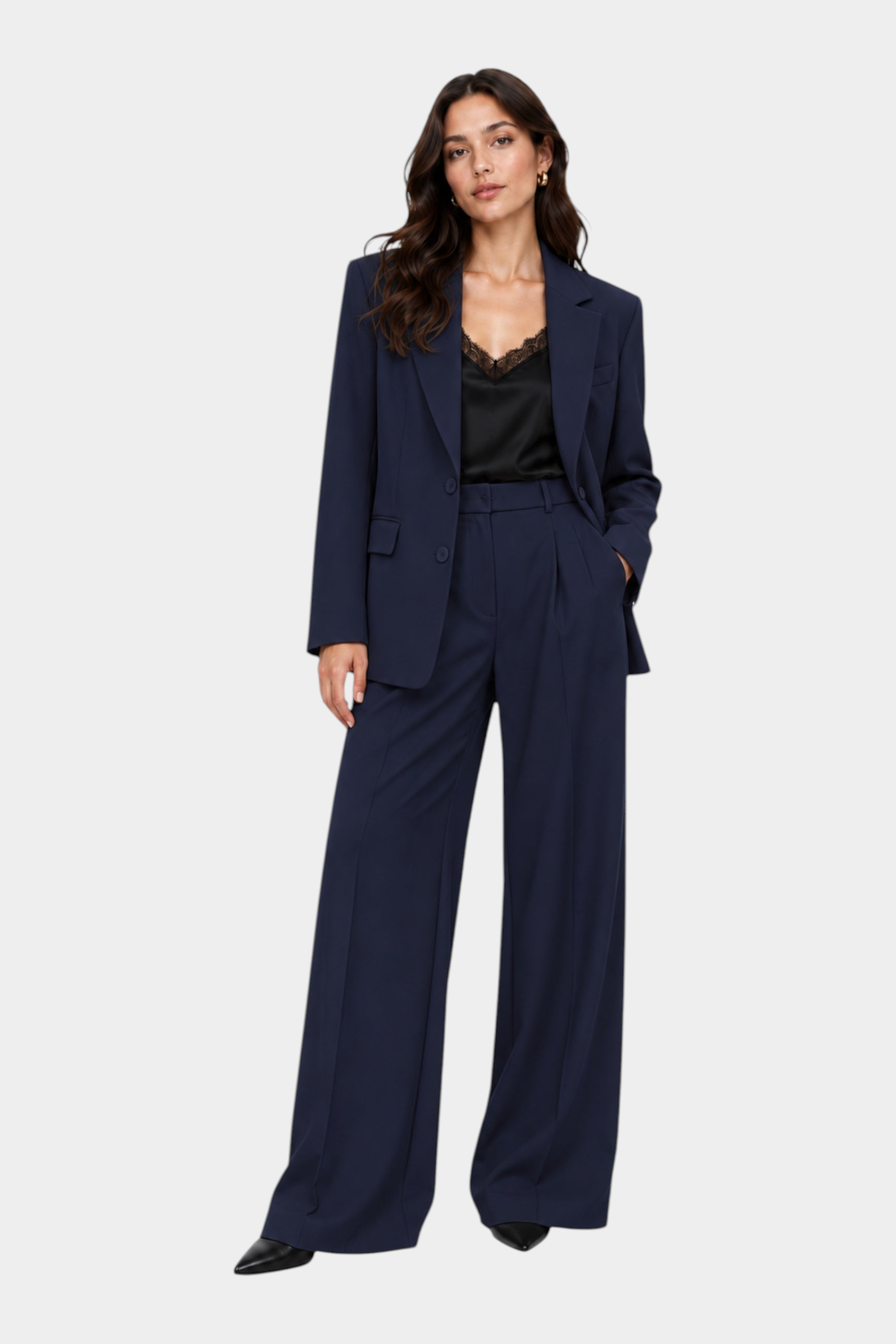 Blazer monopetto con tasche a patta laterali donna blu imperial