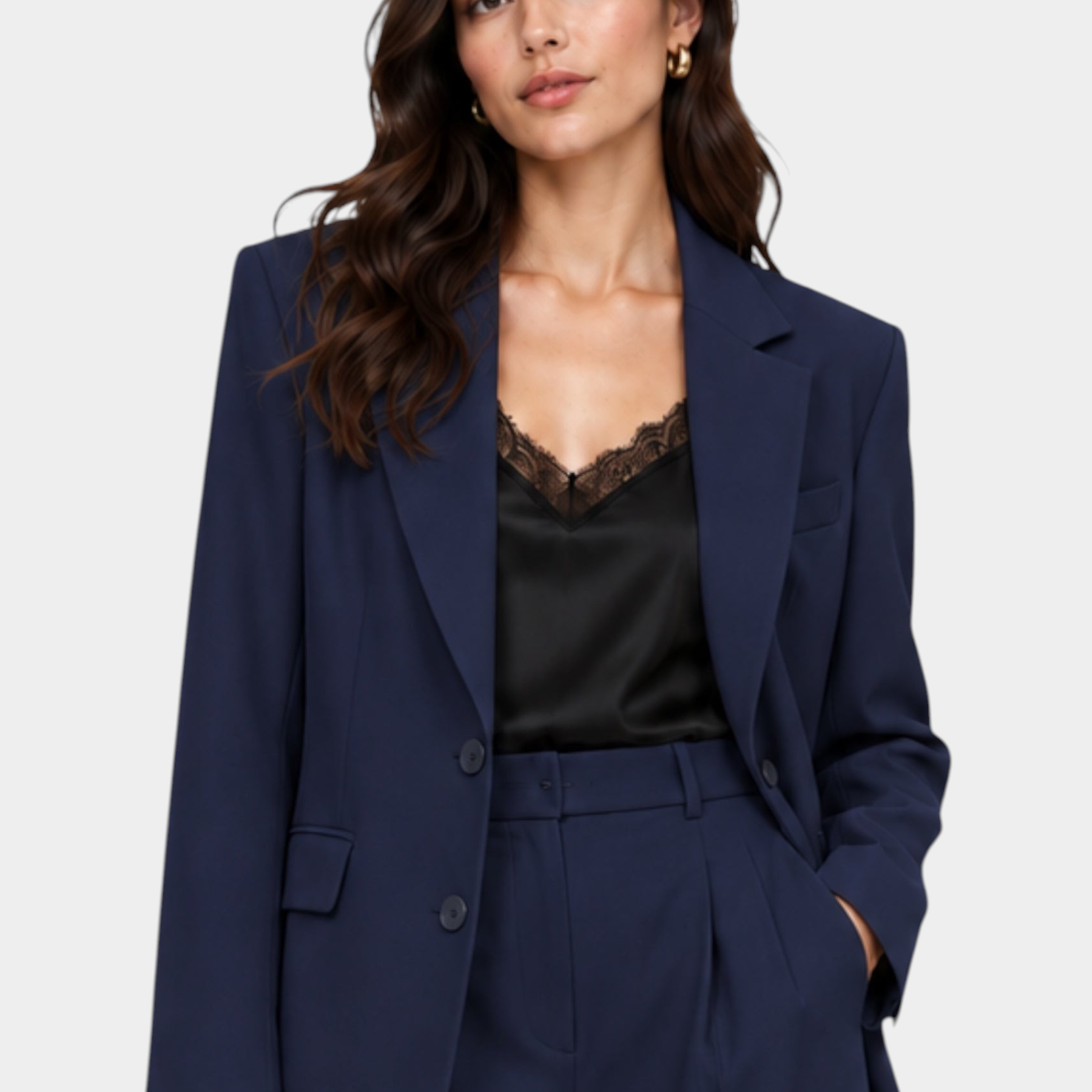 Blazer monopetto con tasche a patta laterali donna blu imperial