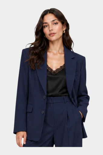 Blazer monopetto con tasche a patta laterali donna blu imperial