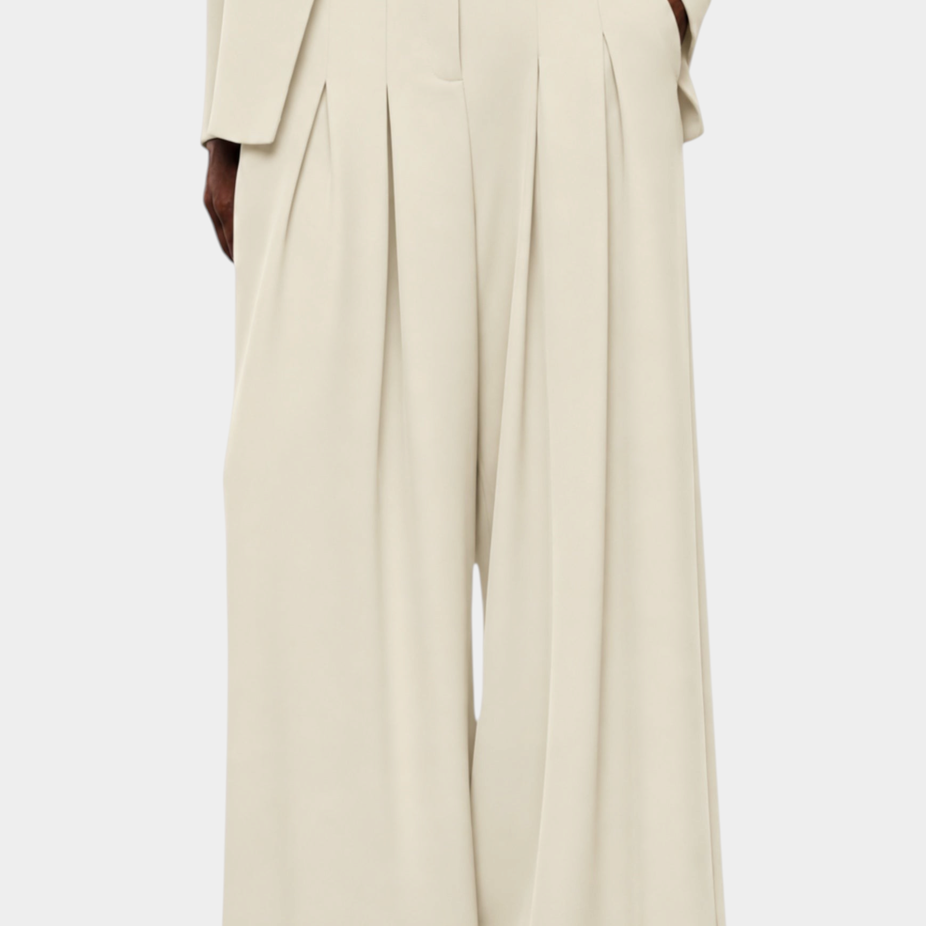 Pantaloni palazzo a vita alta con pinces e cintura donna avorio imperial