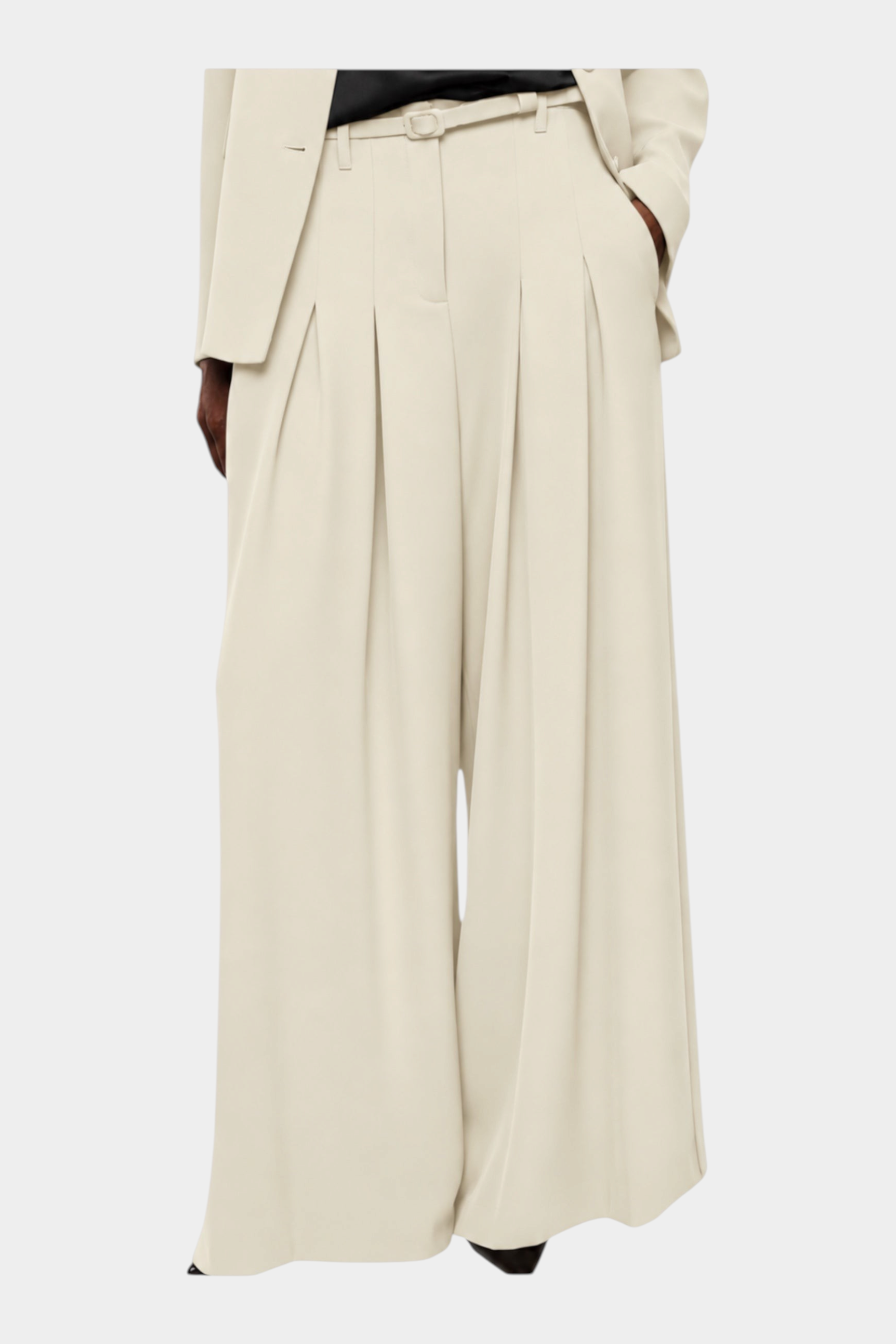 Pantaloni palazzo a vita alta con pinces e cintura donna avorio imperial