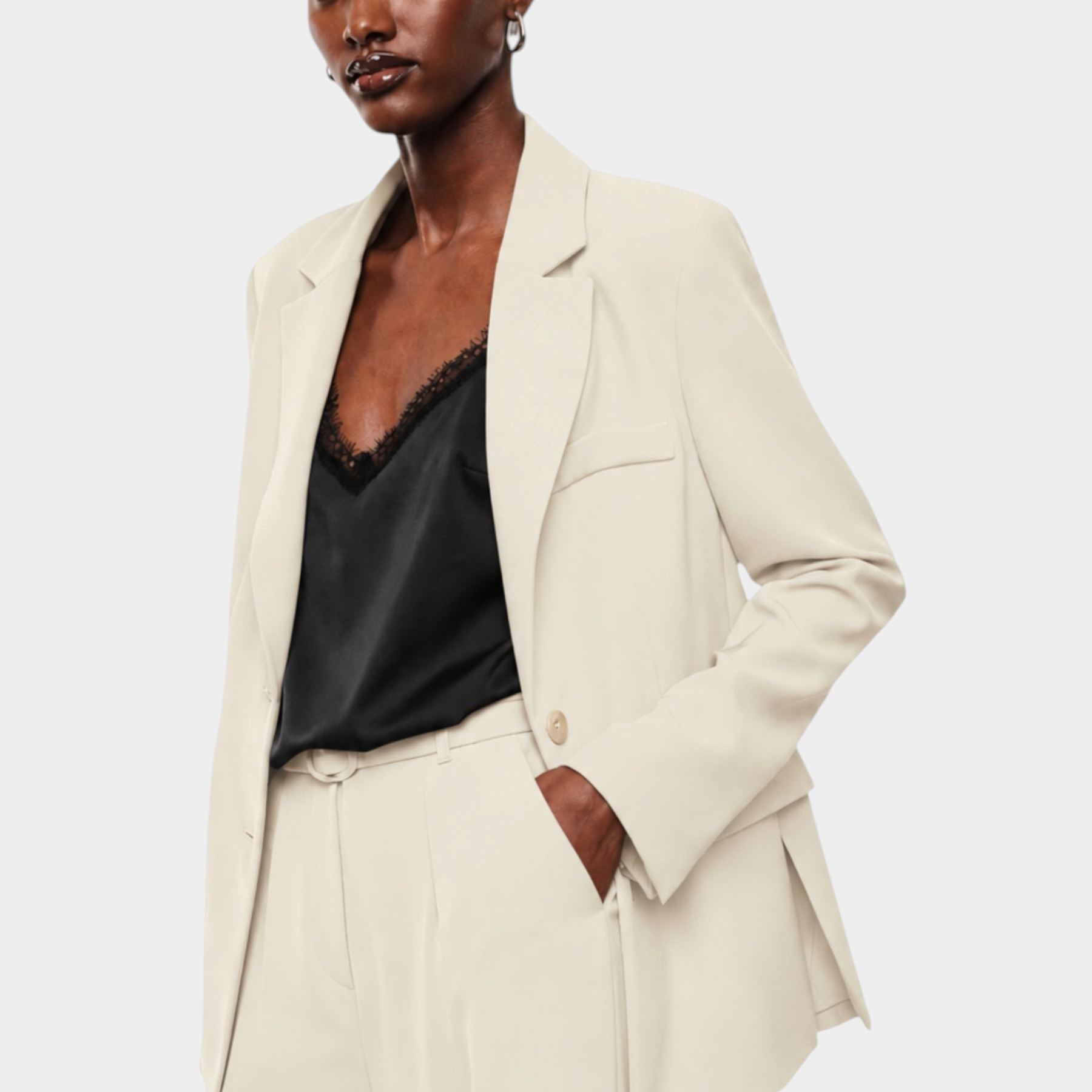 Blazer monopetto con tasche a patta laterali donna avorio imperial