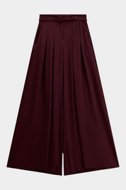 Pantaloni palazzo a vita alta con pinces e cintura donna bordeaux imperial