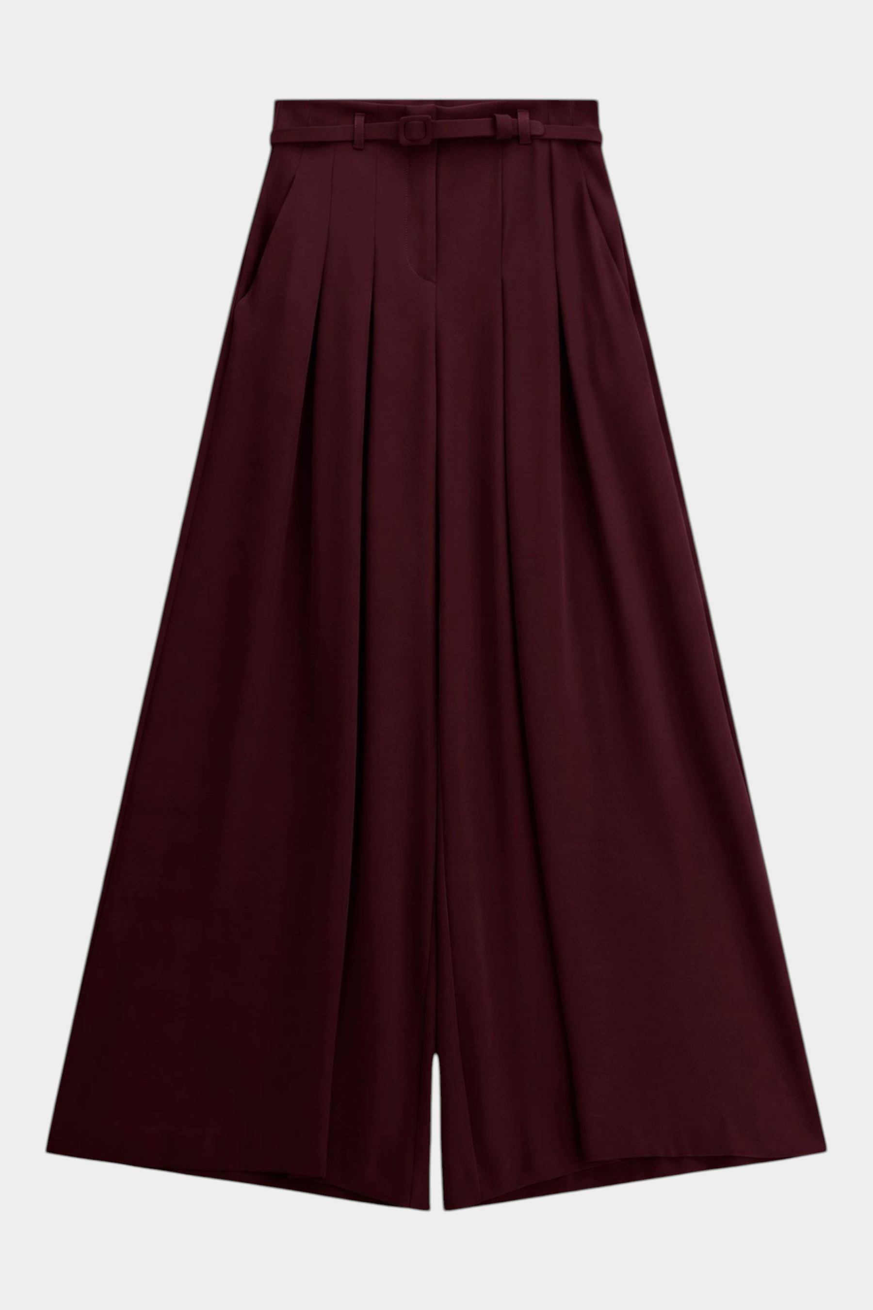 Pantaloni palazzo a vita alta con pinces e cintura donna bordeaux imperial