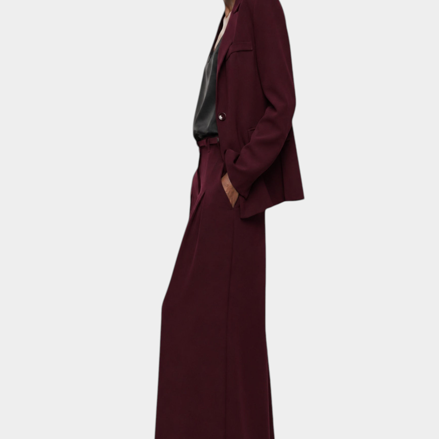 Pantaloni palazzo a vita alta con pinces e cintura donna bordeaux imperial