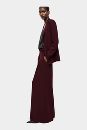 Pantaloni palazzo a vita alta con pinces e cintura donna bordeaux imperial