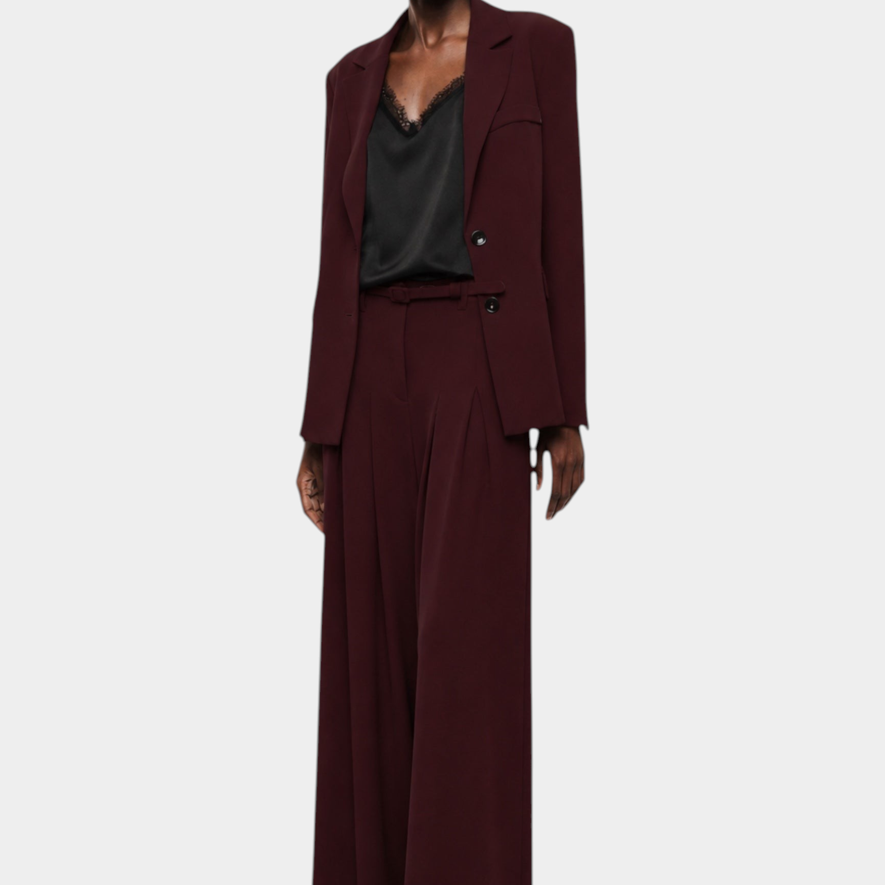 Pantaloni palazzo a vita alta con pinces e cintura donna bordeaux imperial