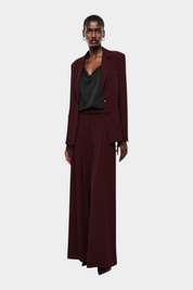 Pantaloni palazzo a vita alta con pinces e cintura donna bordeaux imperial