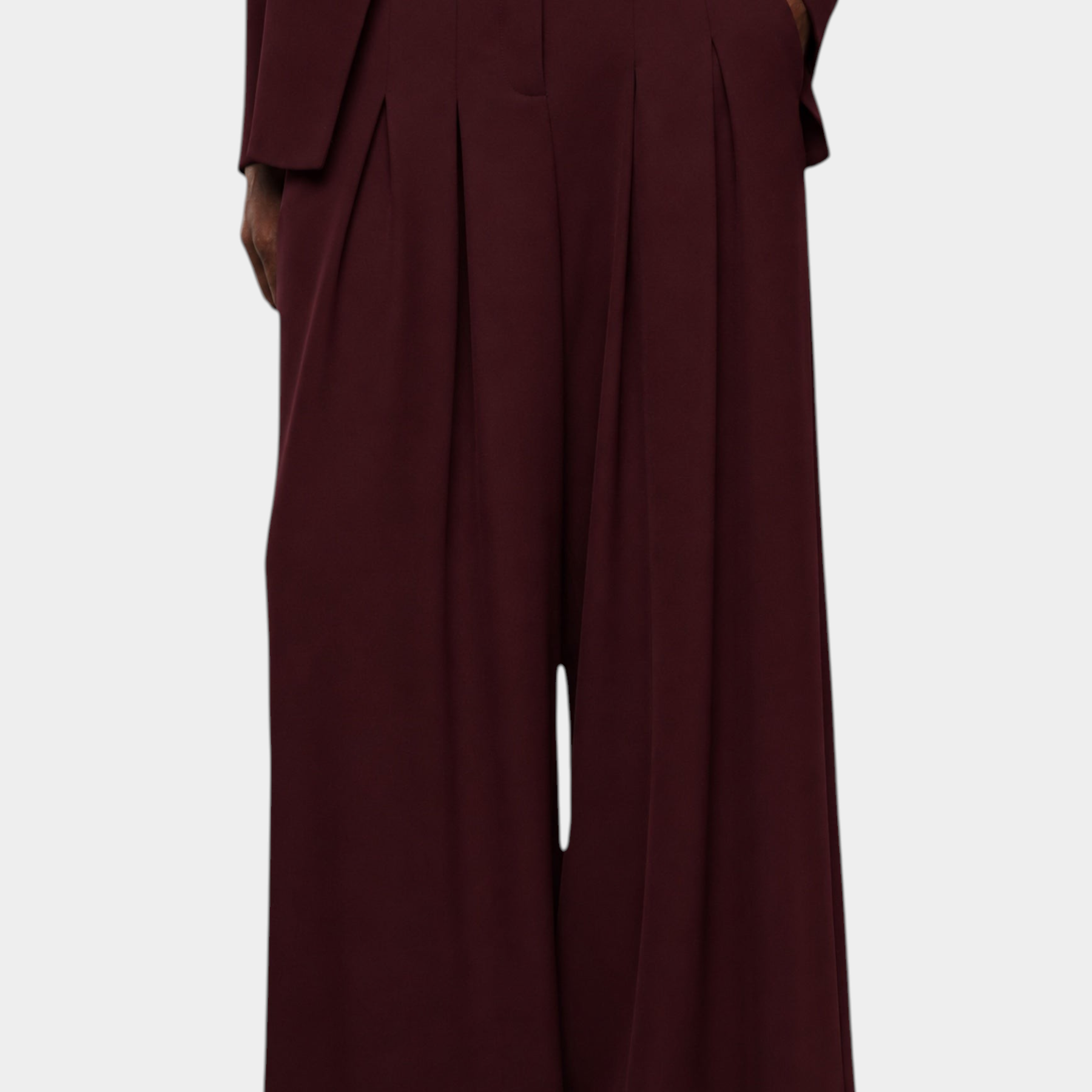 Pantaloni palazzo a vita alta con pinces e cintura donna bordeaux imperial