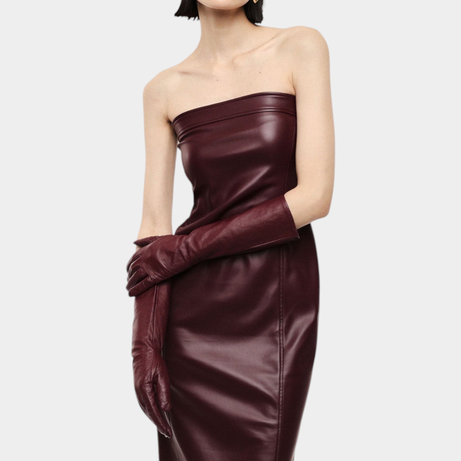 Abito midi senza spalline con scollo dritto donna bordeaux imperial - abiti