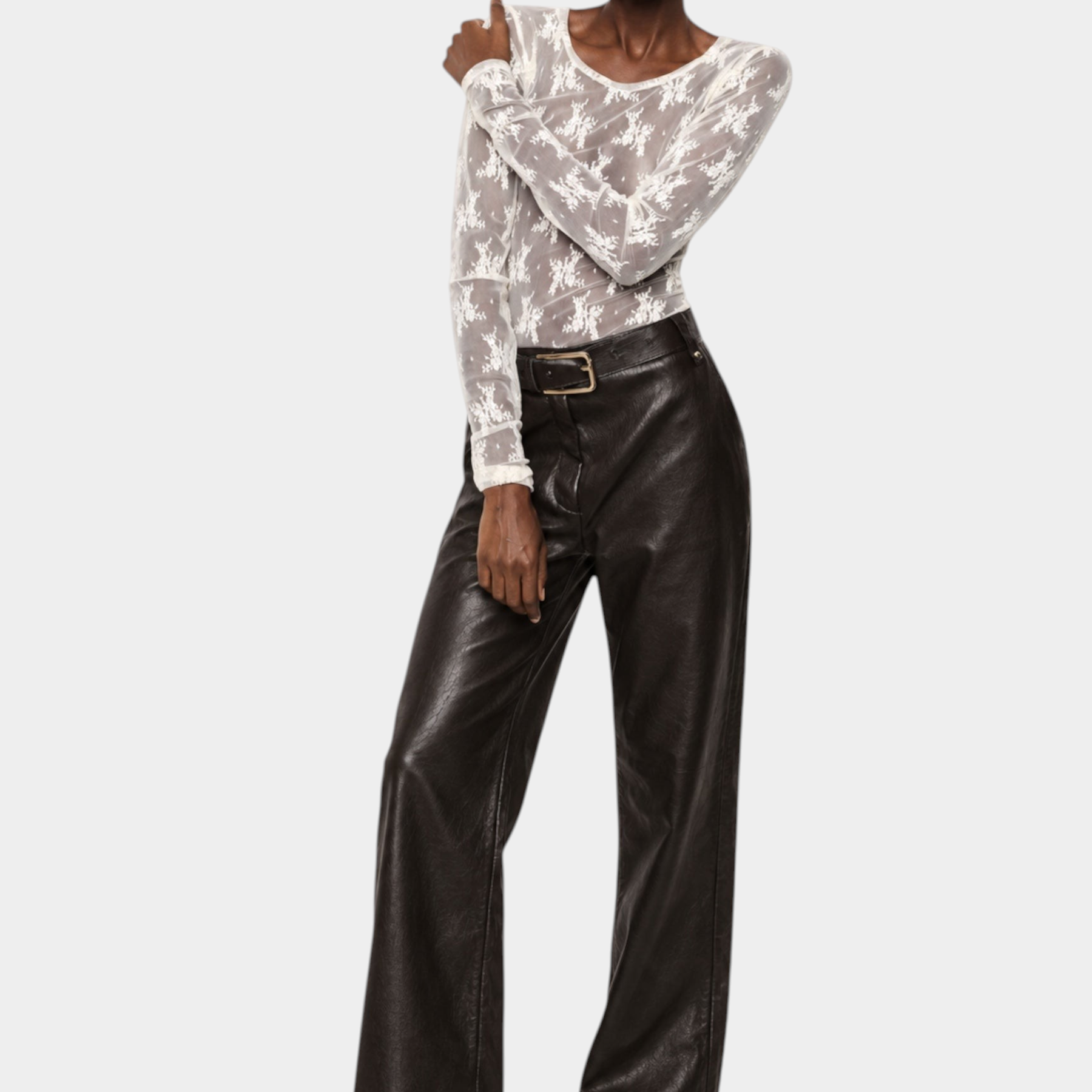 Top trasparente a maniche lunghe donna avorio imperial