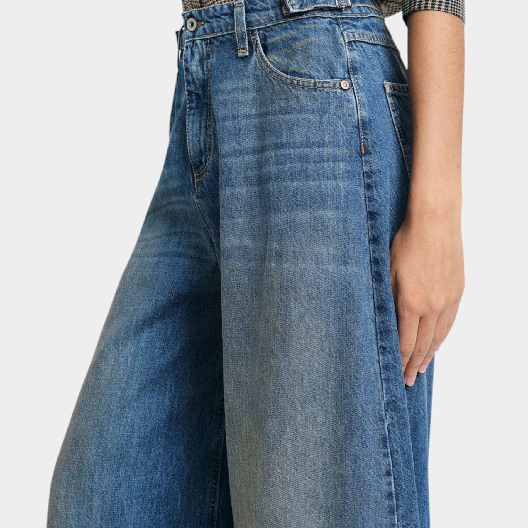 Jeans a gamba ampia con fondo sfrangiato donna blu please