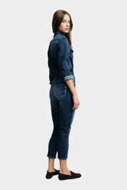 Jeans cropped vita alta donna blu please