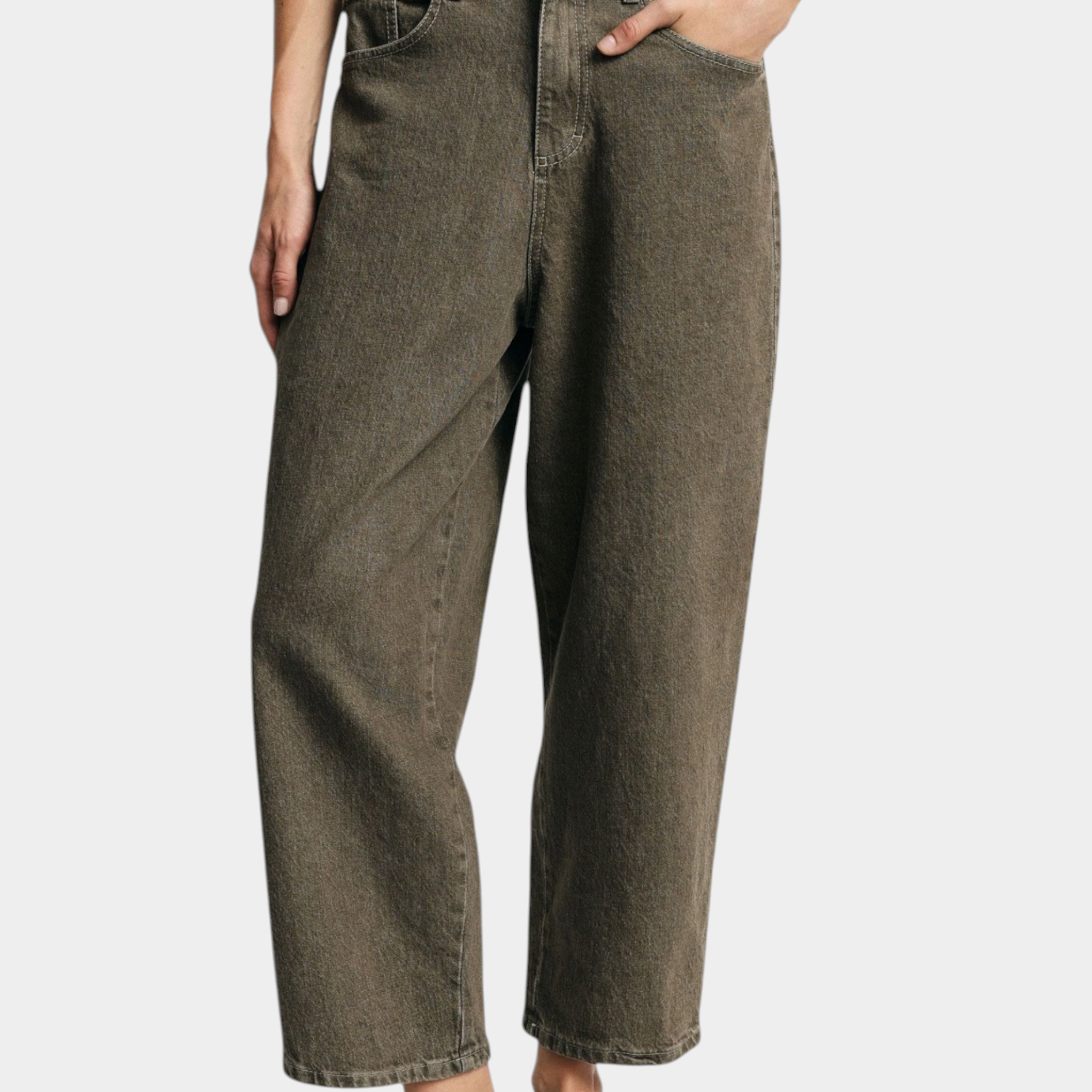Jeans tapered cropped con piega donna verde please