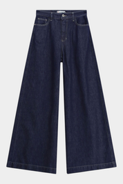 Jeans scuri a gamba molto ampia vita media donna blu please