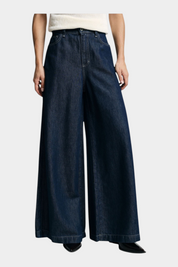 Jeans scuri a gamba molto ampia vita media donna blu please