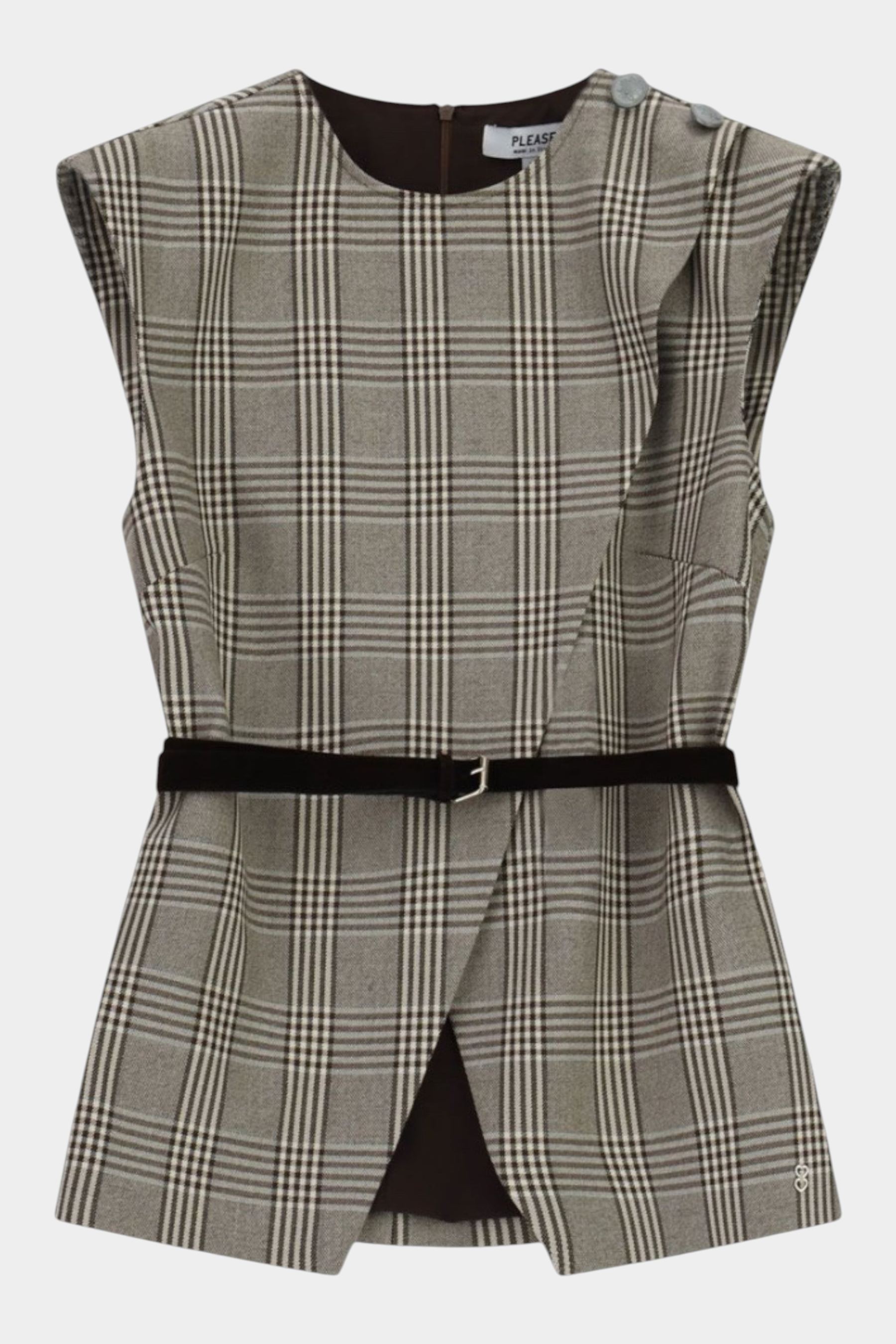 Gilet scozzese con cintura sottile e zip donna grigio please