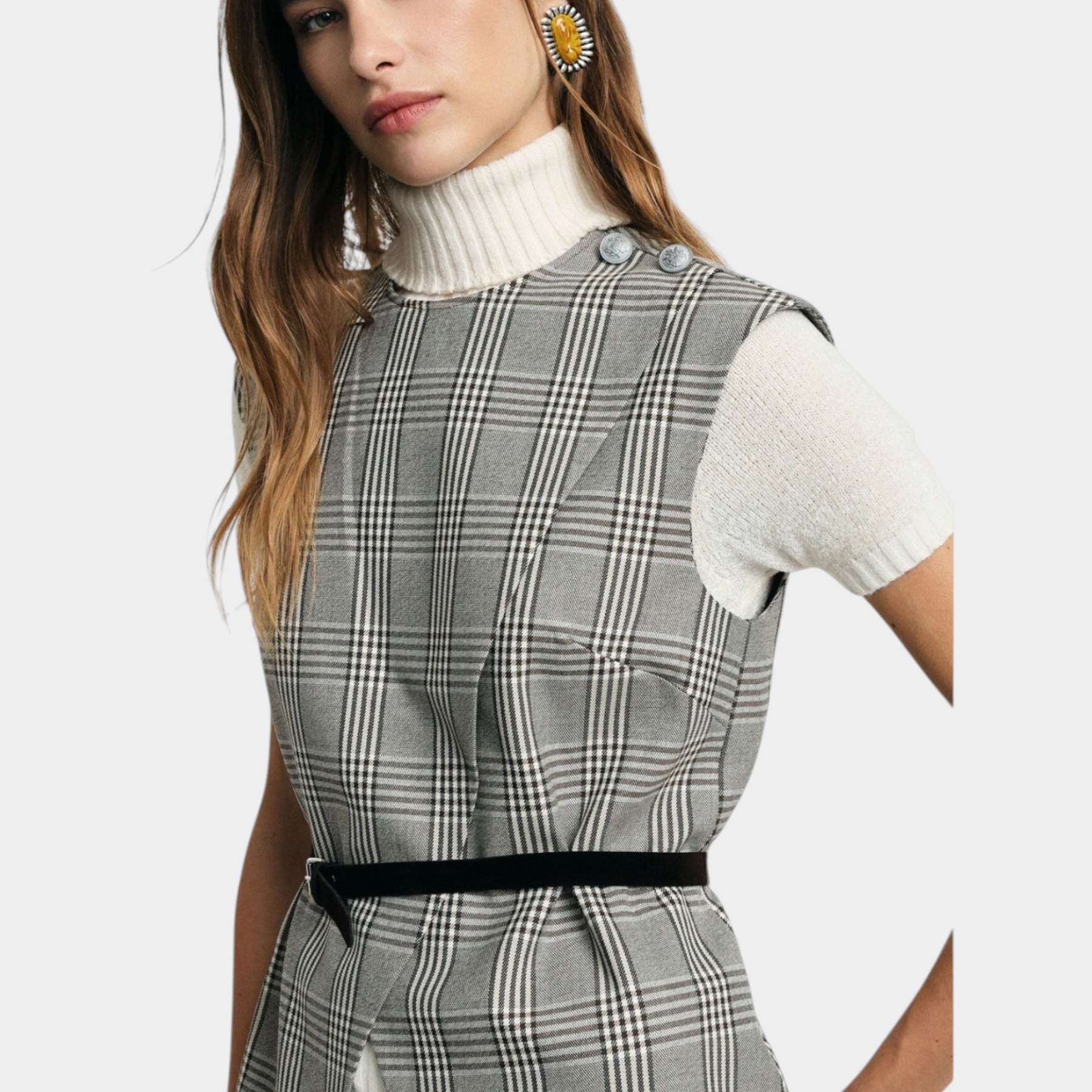Gilet scozzese con cintura sottile e zip donna grigio please