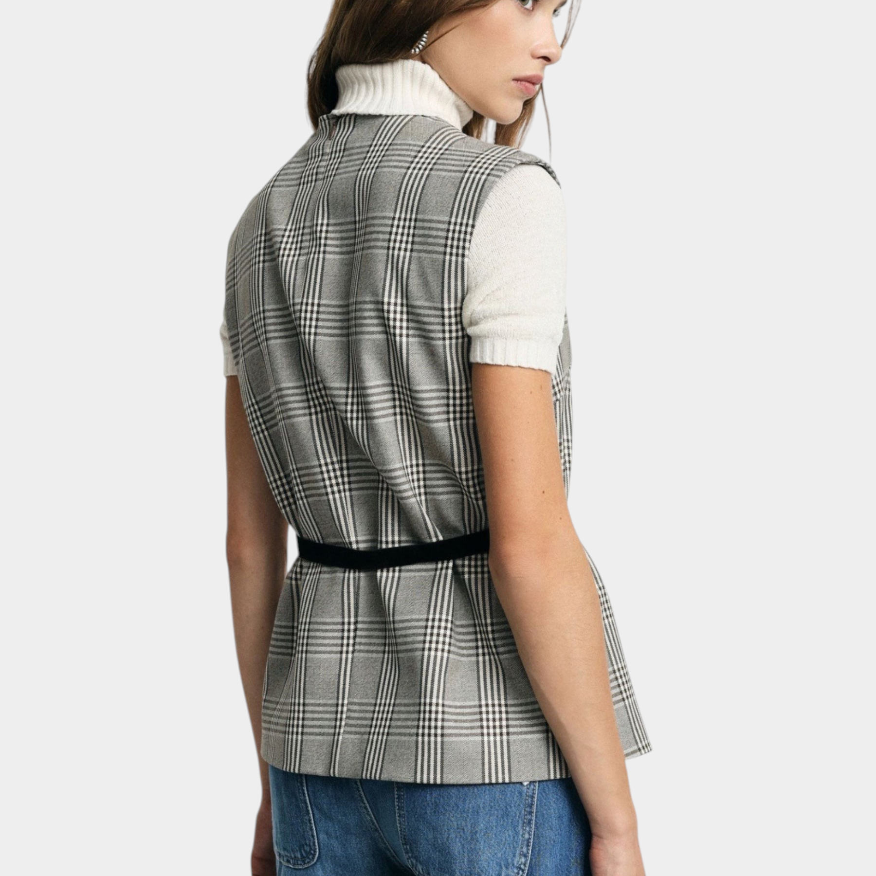 Gilet scozzese con cintura sottile e zip donna grigio please