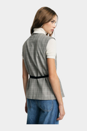 Gilet scozzese con cintura sottile e zip donna grigio please