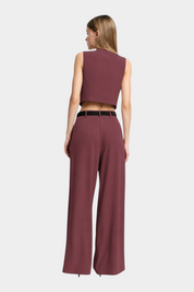 Pantaloni palazzo a vita alta con pinces donna bordeaux please