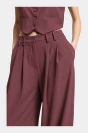Pantaloni palazzo a vita alta con pinces donna bordeaux please