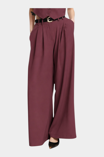Pantaloni palazzo a vita alta con pinces donna bordeaux please