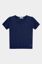 Top girocollo a costine donna blu please