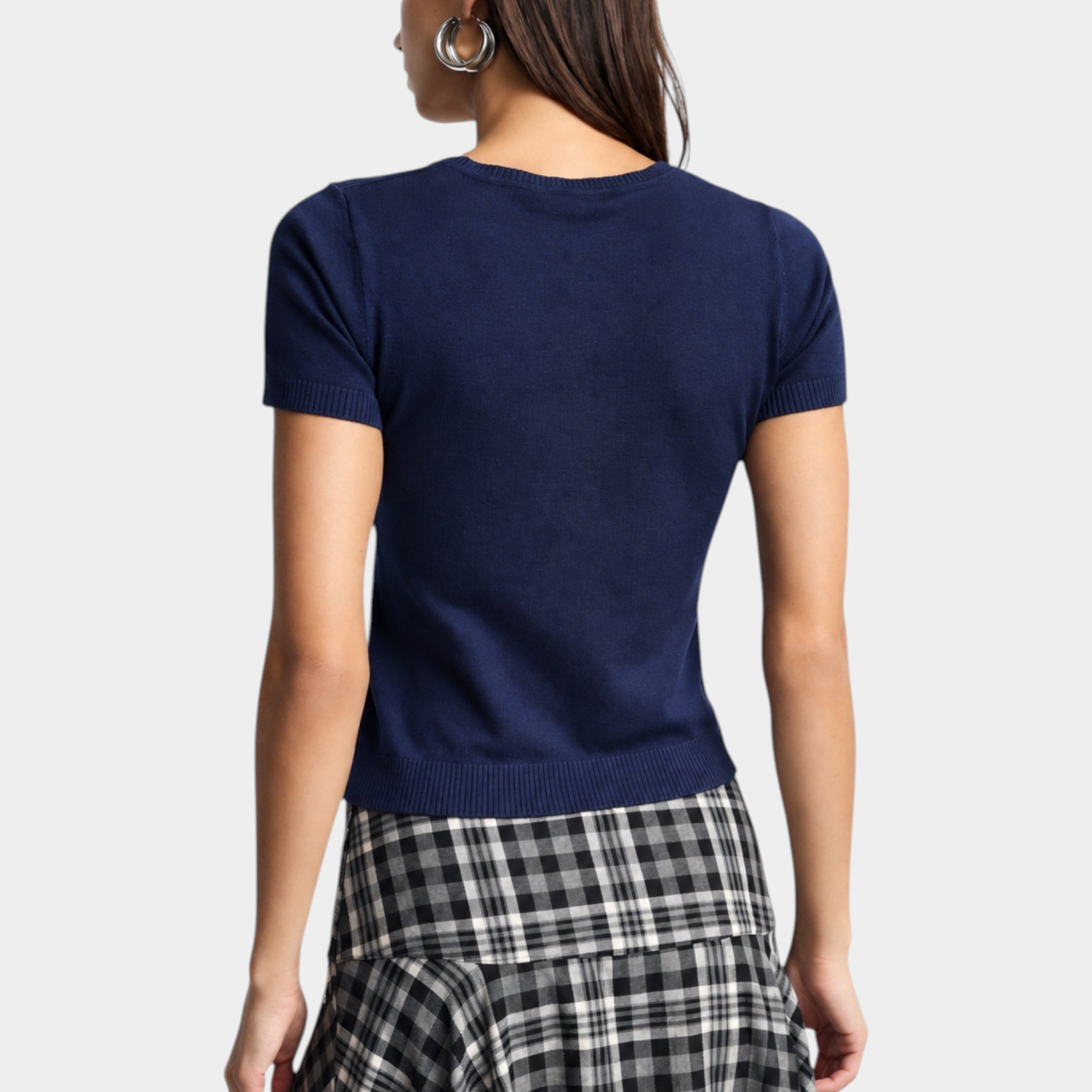 Top girocollo a costine donna blu please