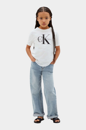 T-shirt con logo iconico bambino bianco calvin klein