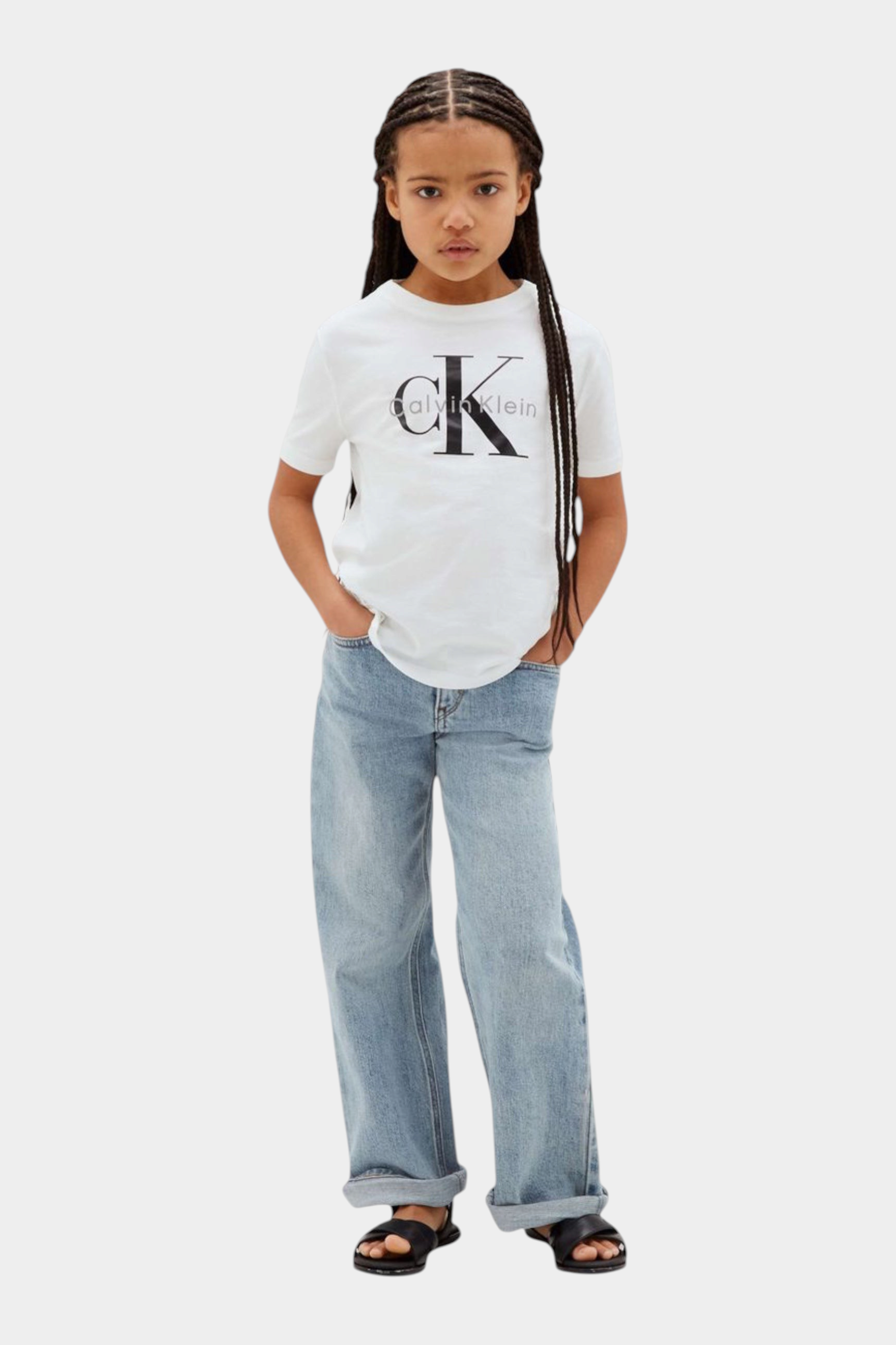 T-shirt con logo iconico bambino bianco calvin klein