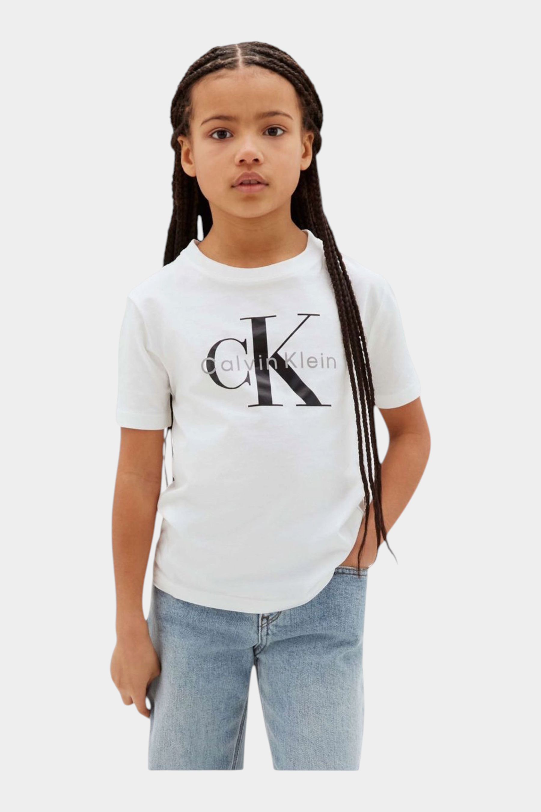 T-shirt con logo iconico bambino bianco calvin klein