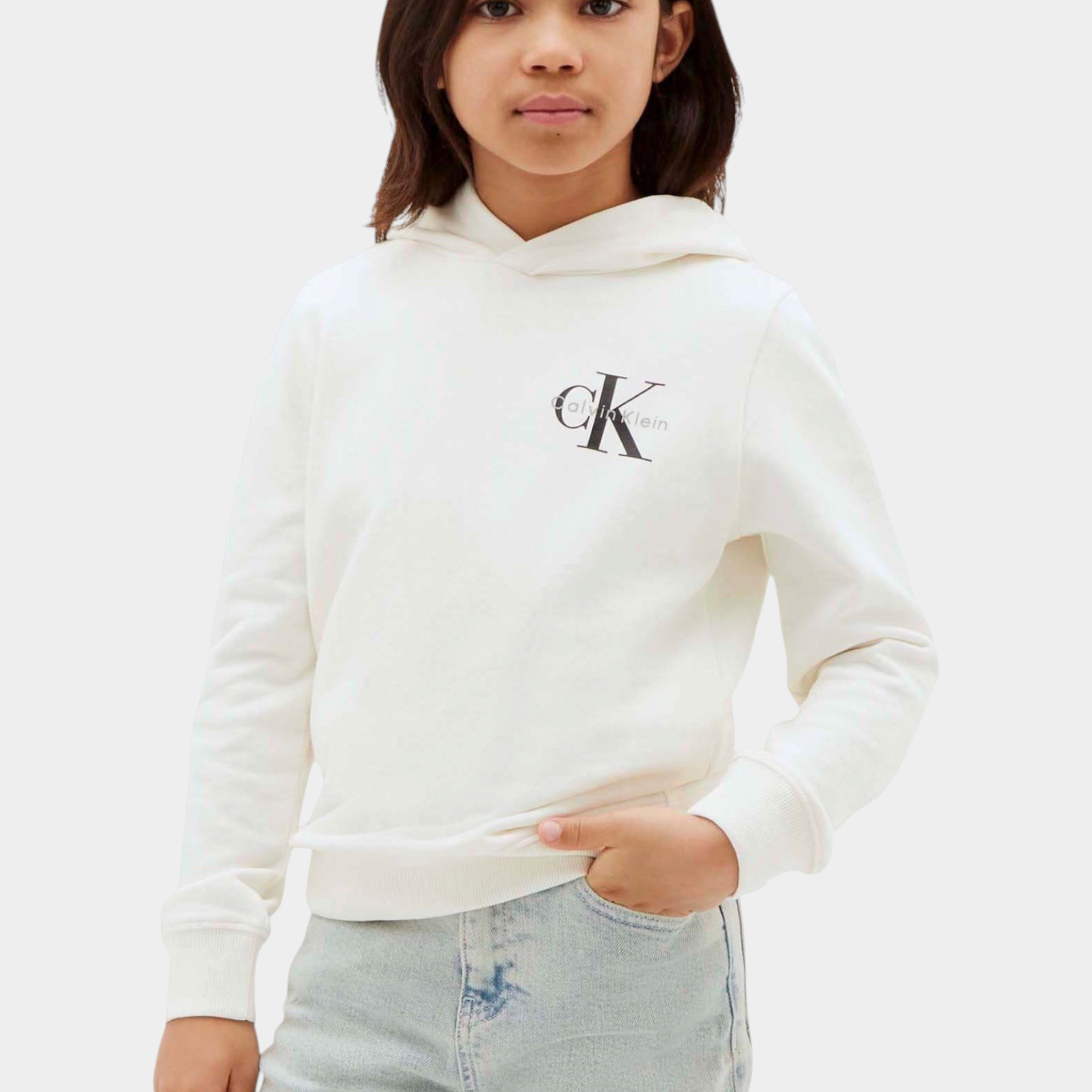 Felpa cappuccio bambina avorio calvin klein - felpe