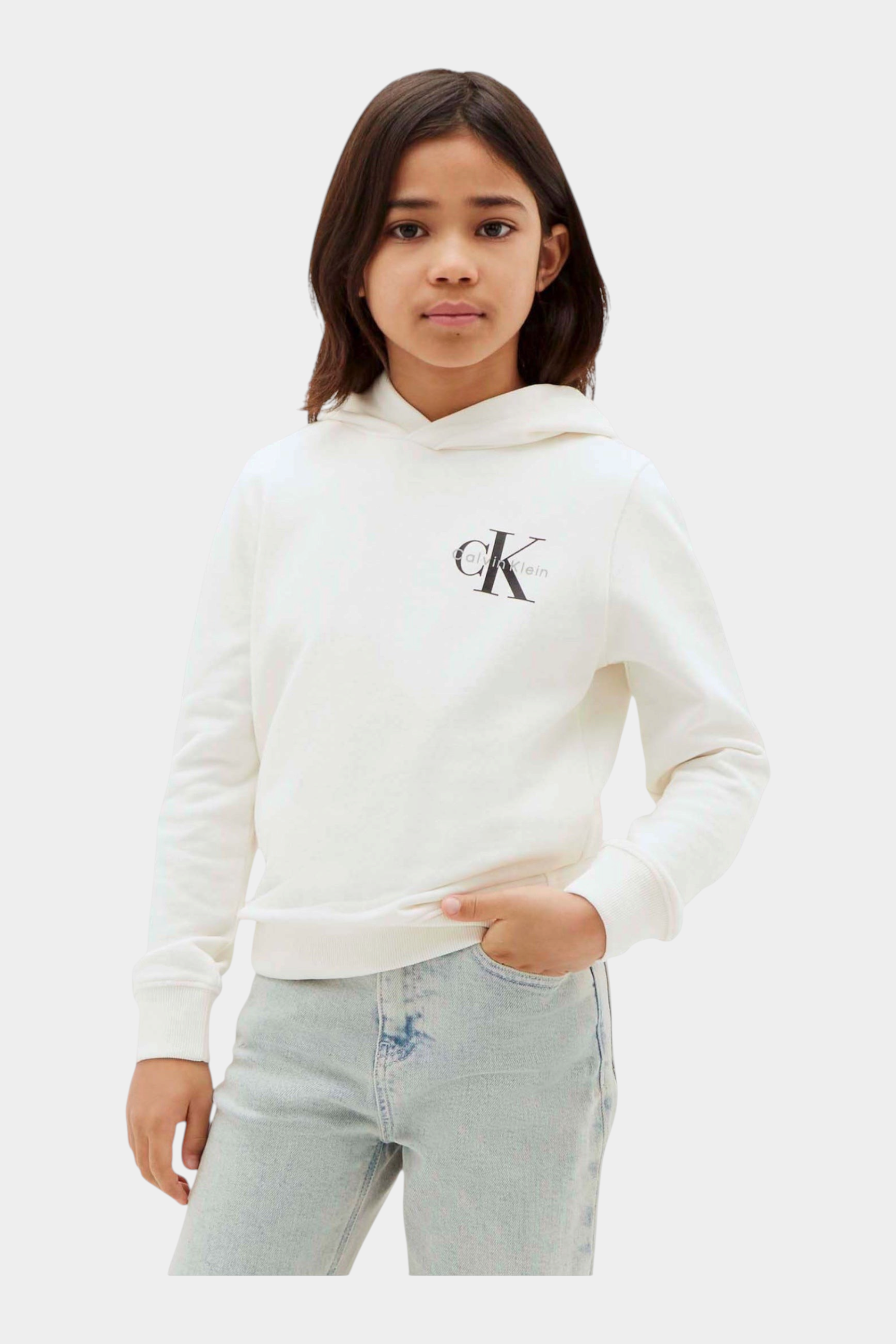 Felpa cappuccio bambina avorio calvin klein - felpe