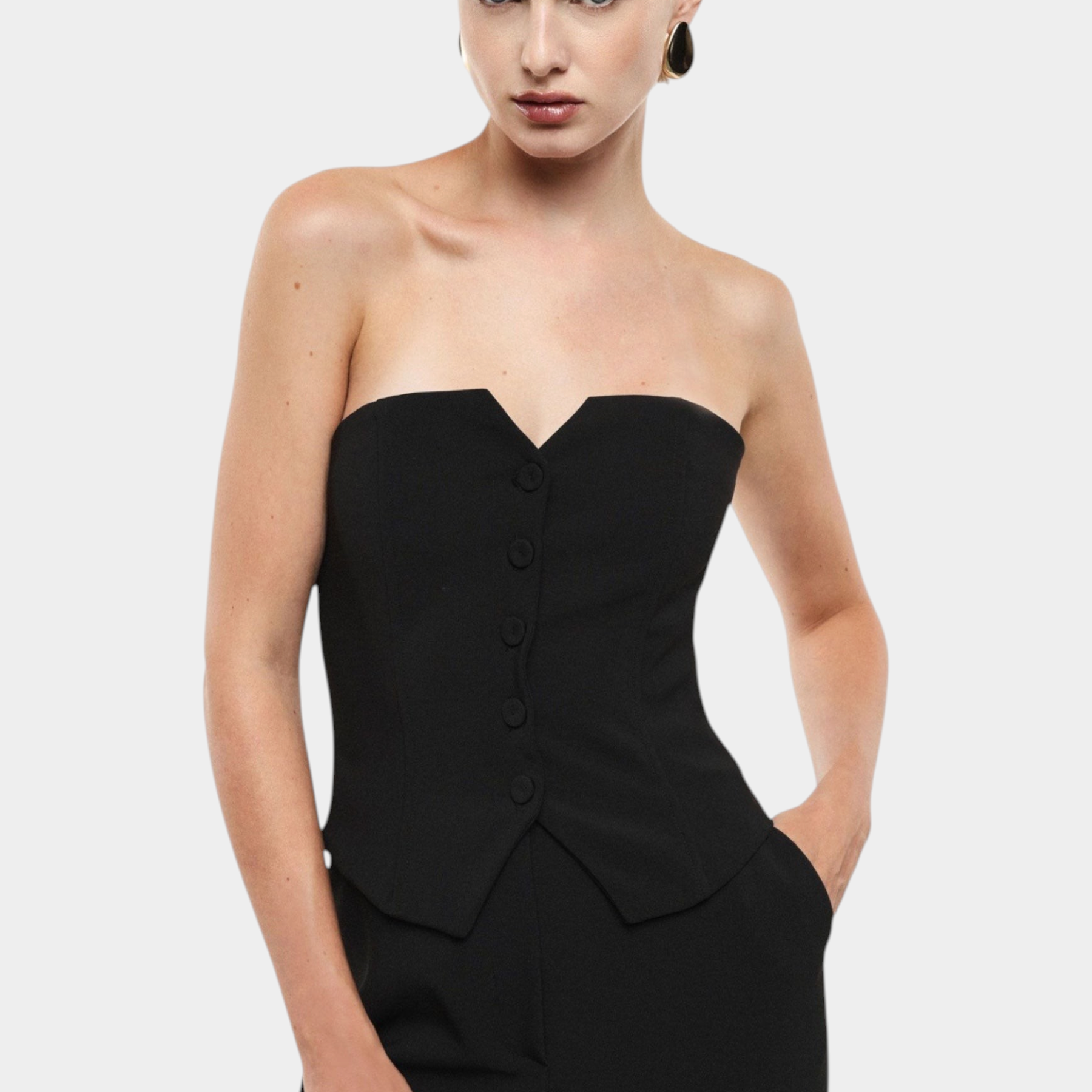 Top bustier con bottoni e scollo a cuore donna nero imperial