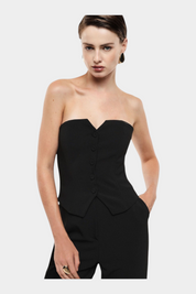 Top bustier con bottoni e scollo a cuore donna nero imperial