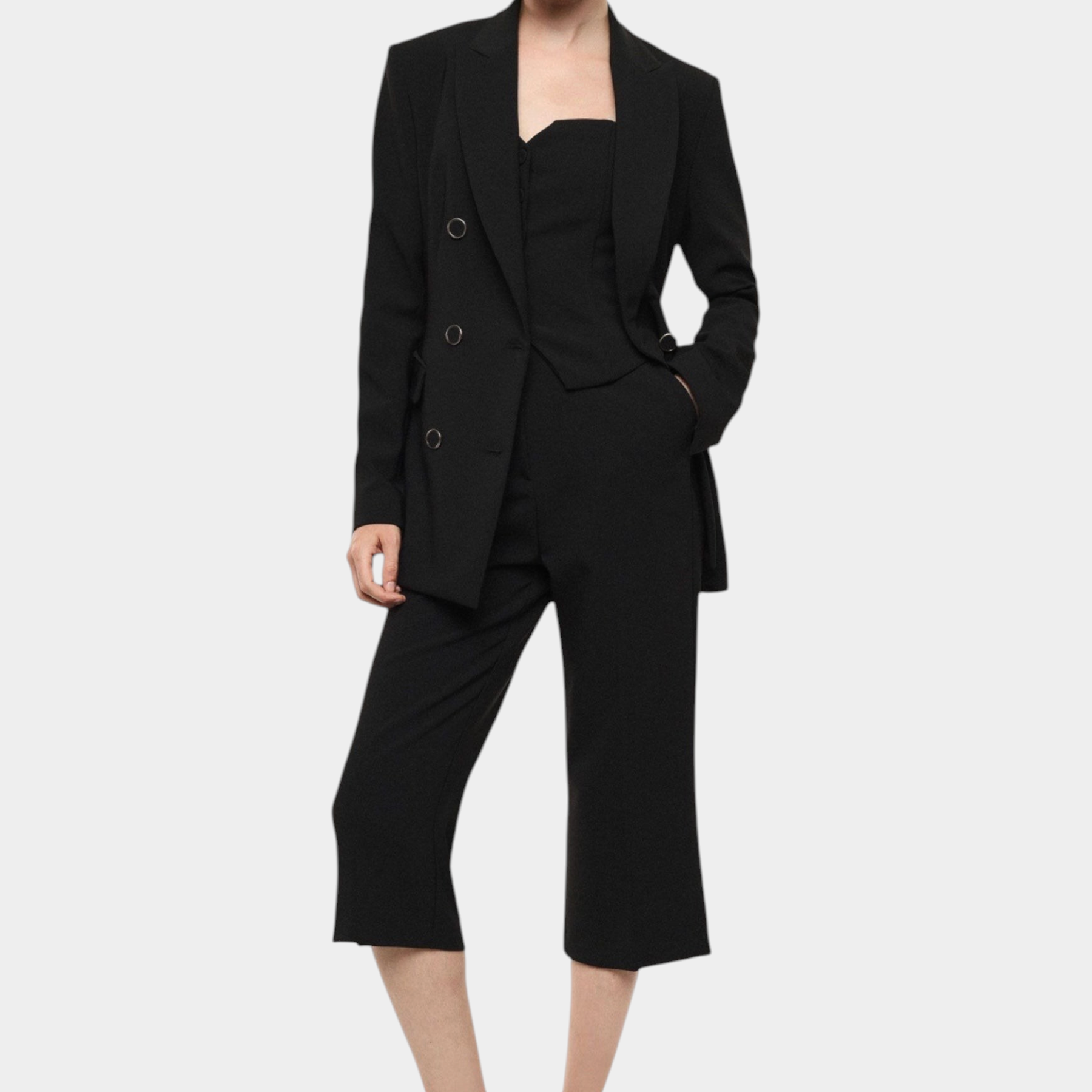 Pantaloni cropped vita alta linea ampia donna nero imperial