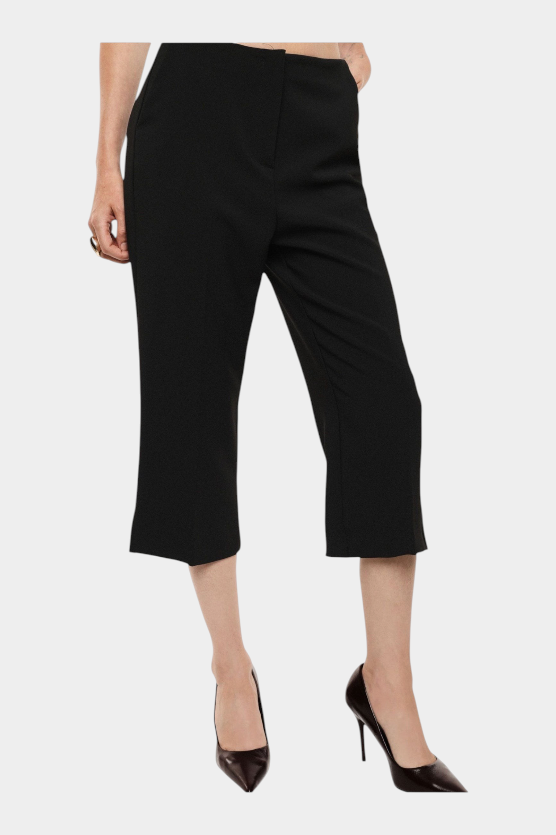 Pantaloni cropped vita alta linea ampia donna nero imperial
